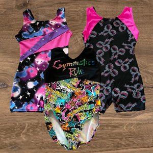Go for Gold Jacques Moret Gymnastics Leotards 3pc Bundle Lot - Size XS S 4 5 6